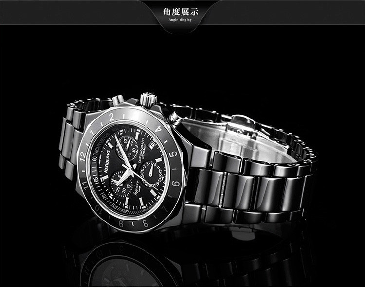 汉爱/handlove 酷炫三表盘计时陶瓷腕表男表
