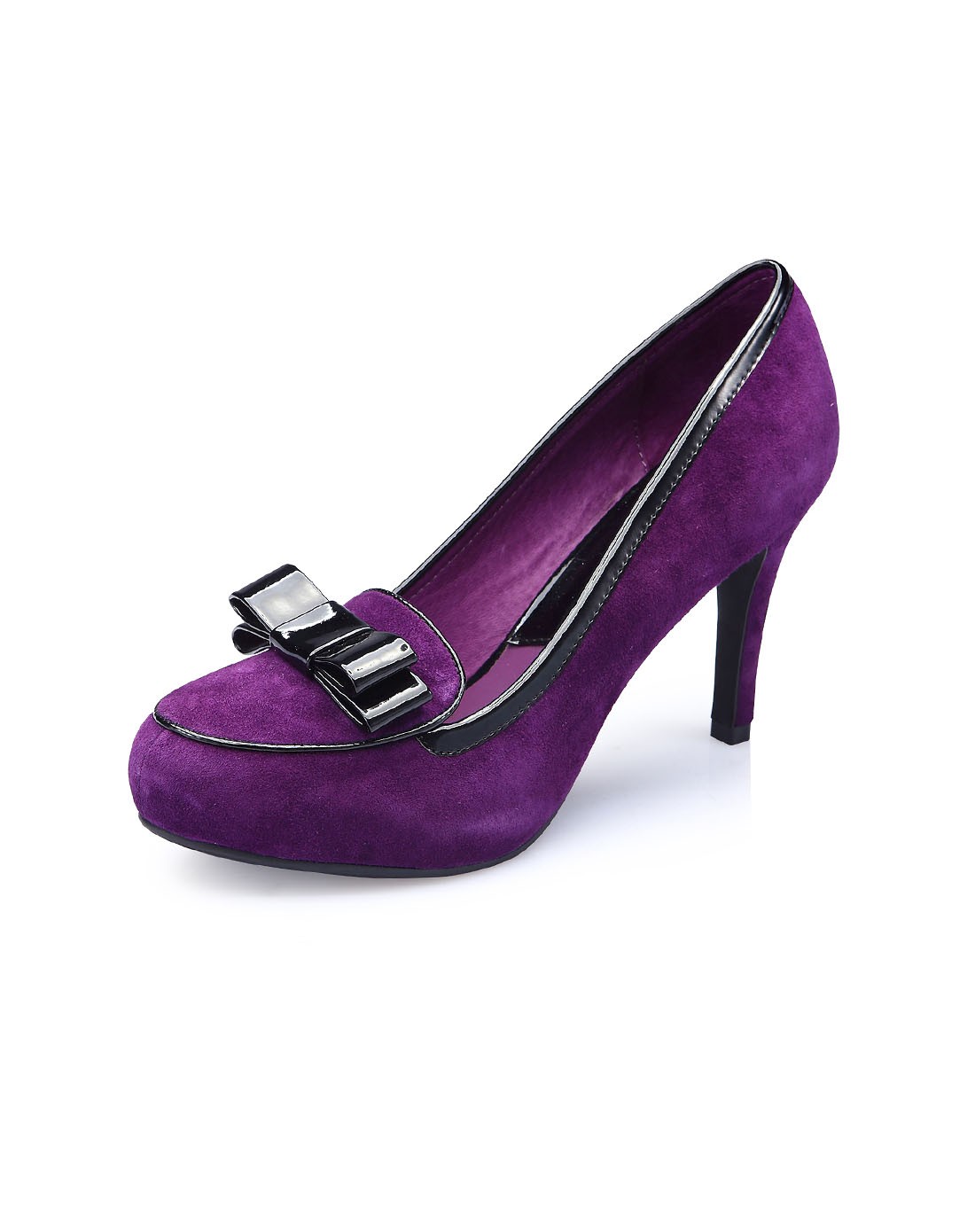 真适意专柜同款紫色甜美蝴蝶结防水台细高跟单鞋