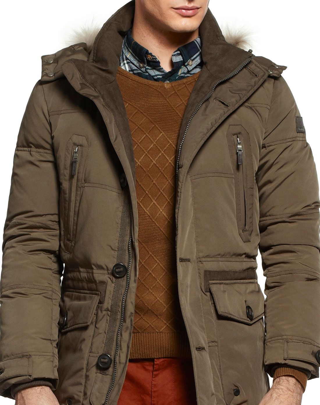 波司登男款棕褐色风度型格长袖羽绒服
