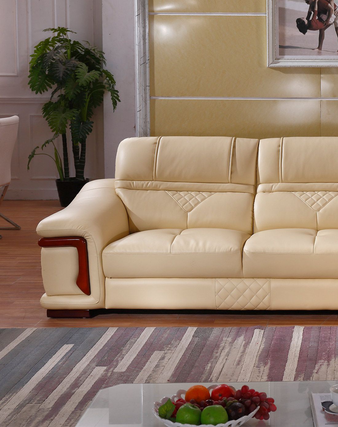 米黄色时尚皮沙发3 贵妃8085