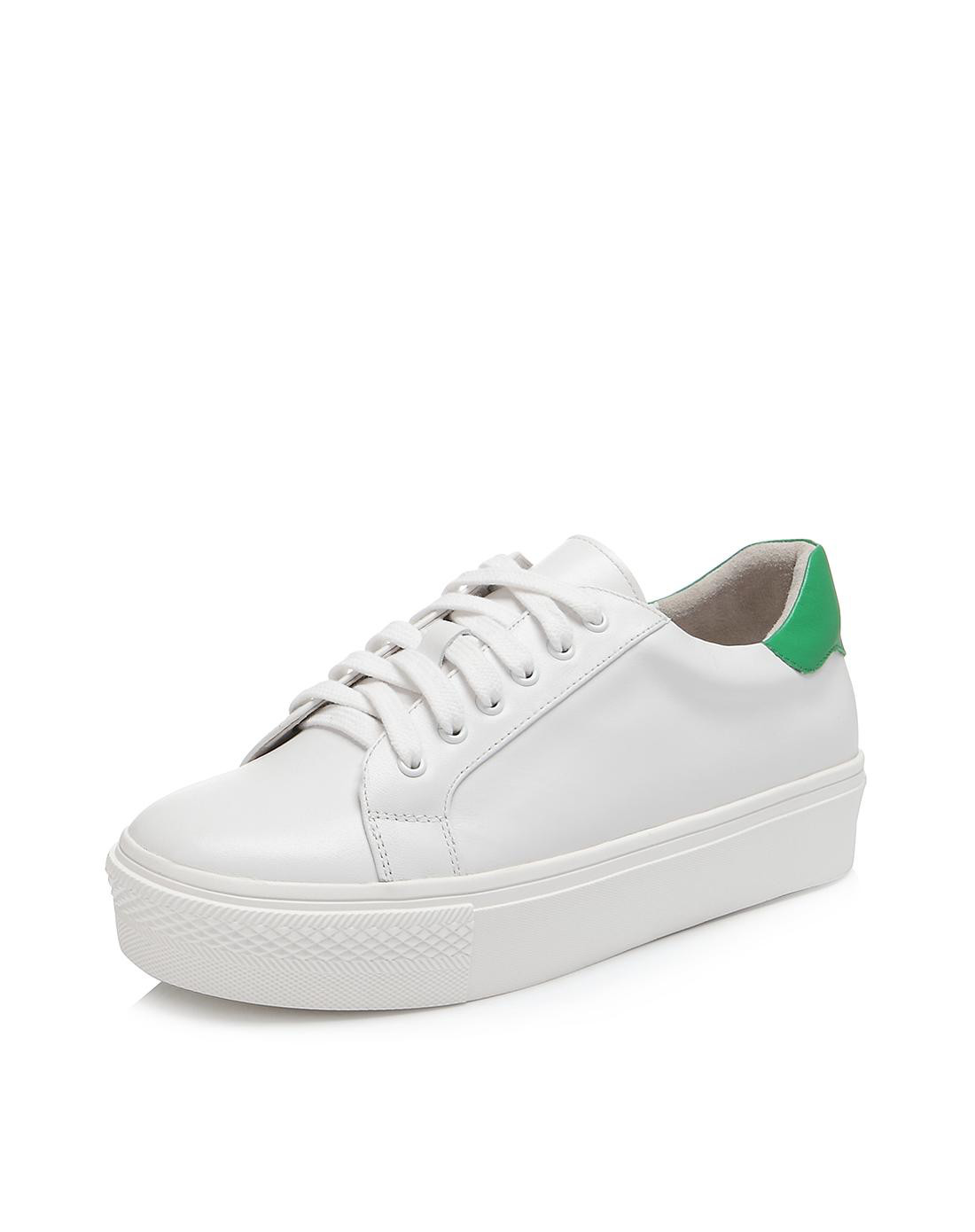 森达秋季专柜同步牛皮/羊皮女小白鞋