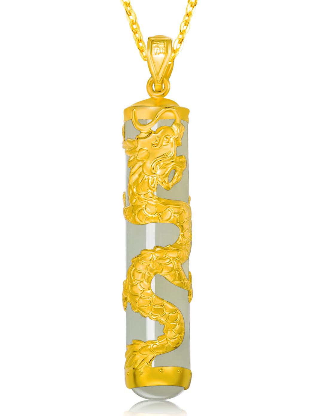 周六福珠宝专场唯品会专供千足金和田玉吊坠-龙柱929-z0057_唯品会