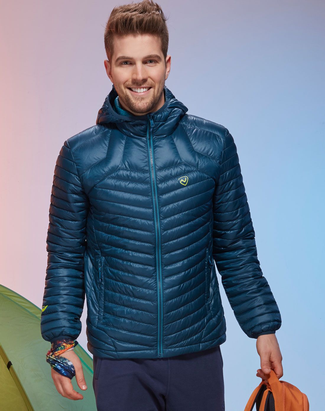 诺诗兰northland户外男女白鹅绒填充 男式深蓝绿色超轻羽绒服 连帽