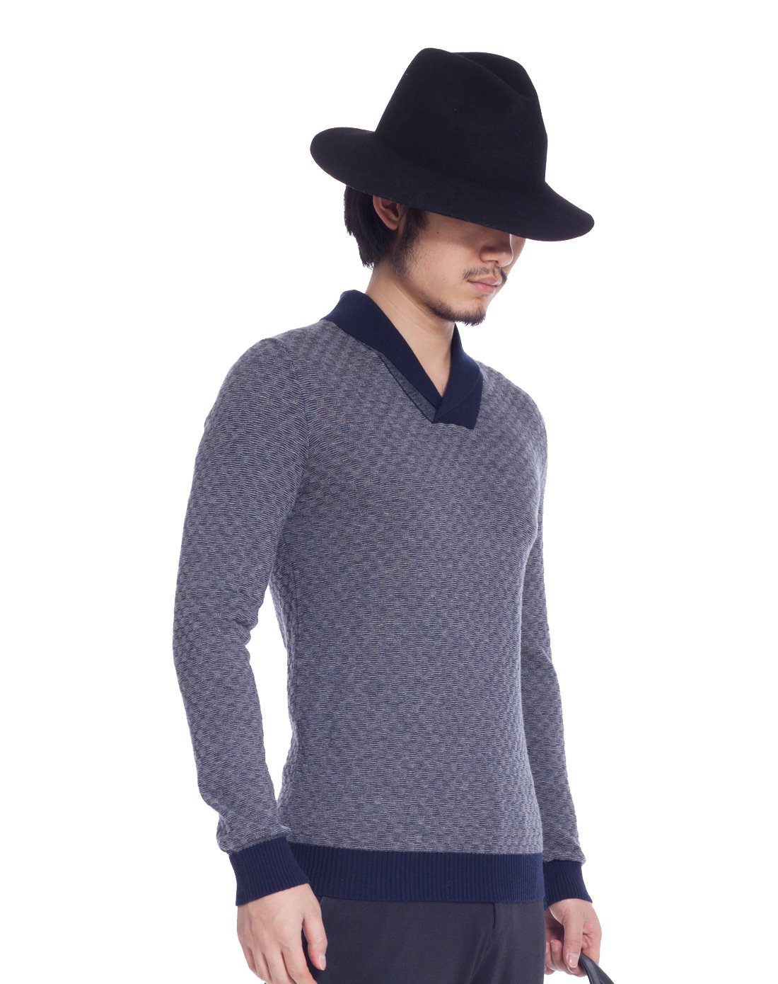 休闲帅气长袖羊毛衫墨蓝/灰色