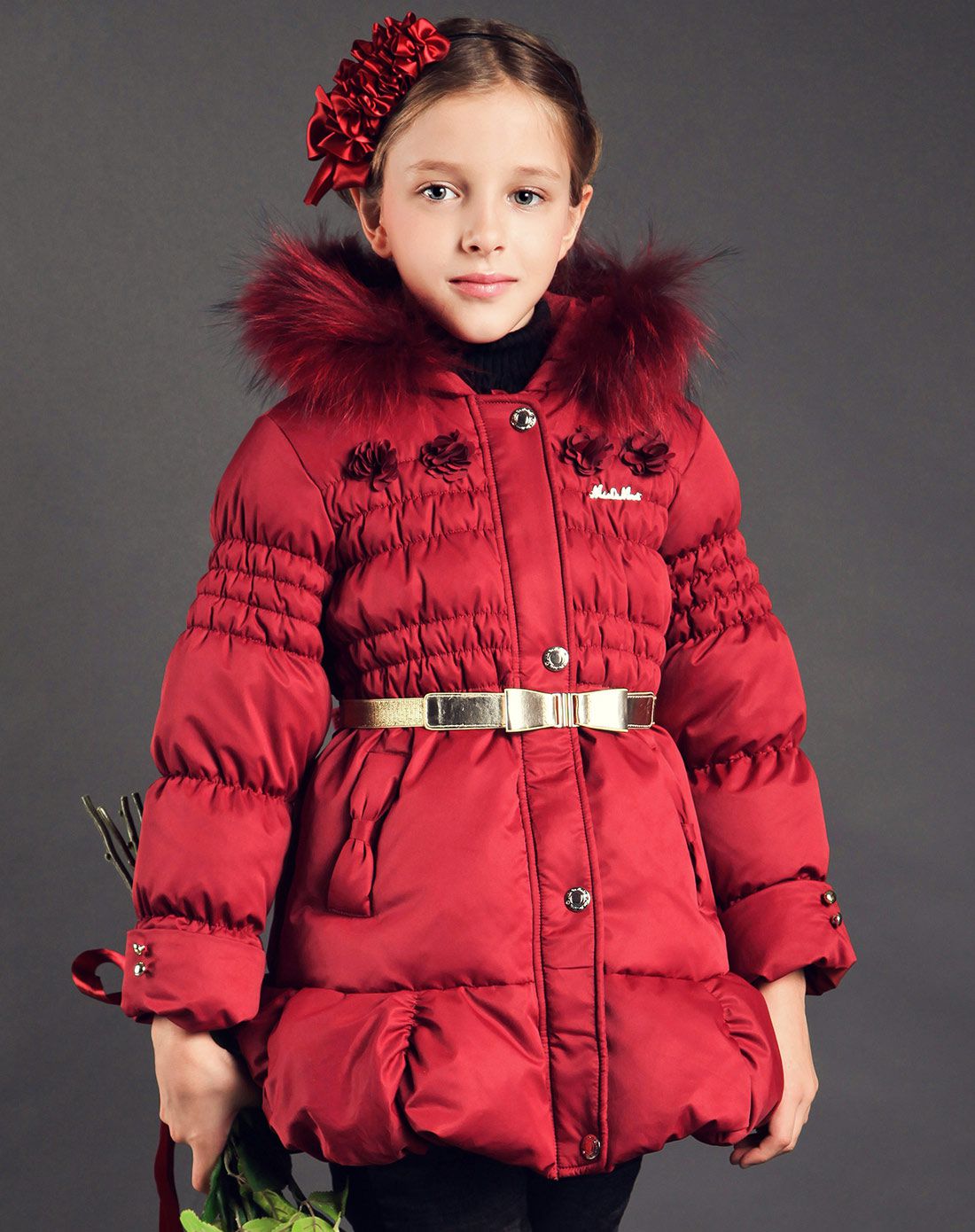 摩登小姐 女童枣红色羽绒服