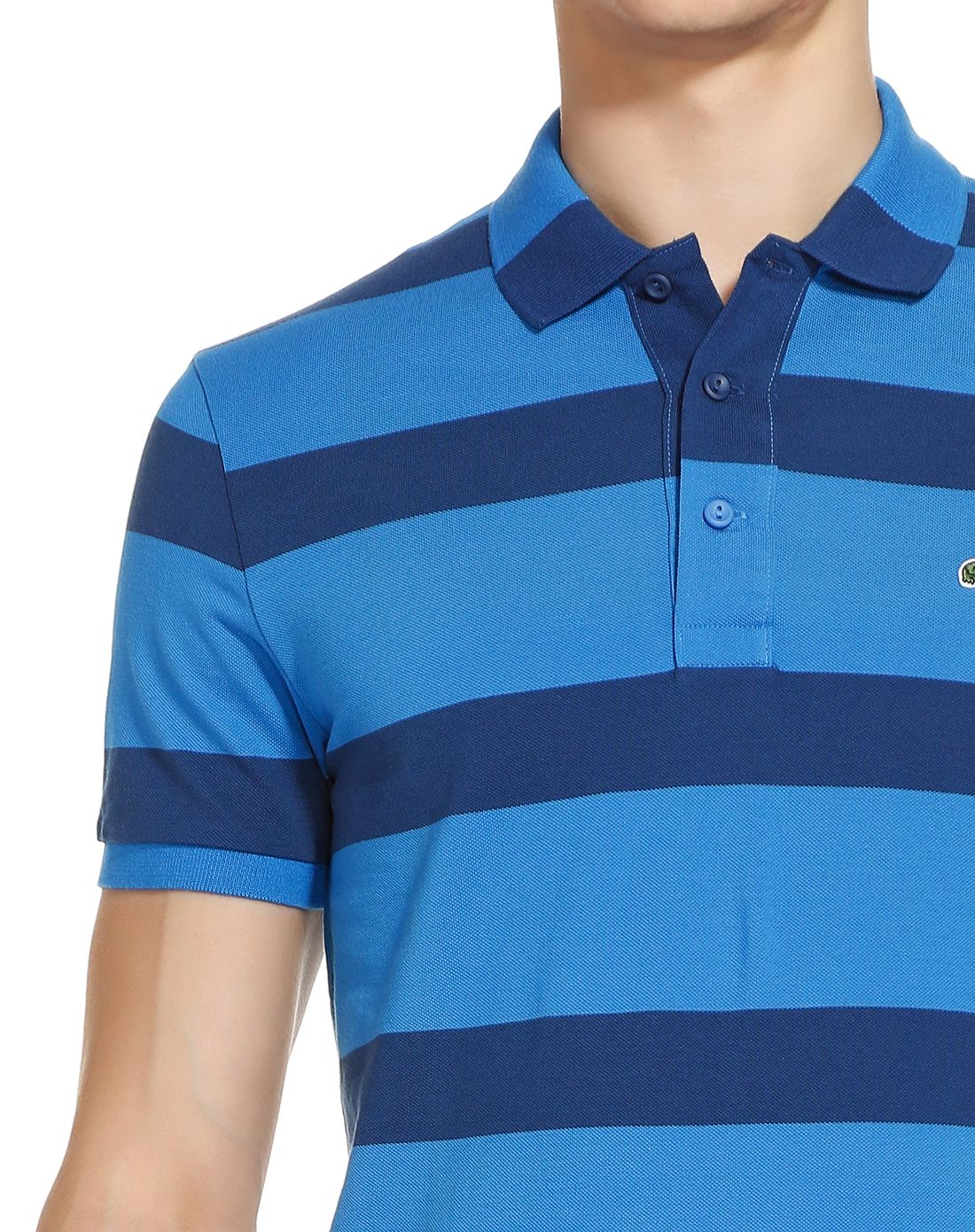 蓝/深蓝色修身条纹短袖polo衫