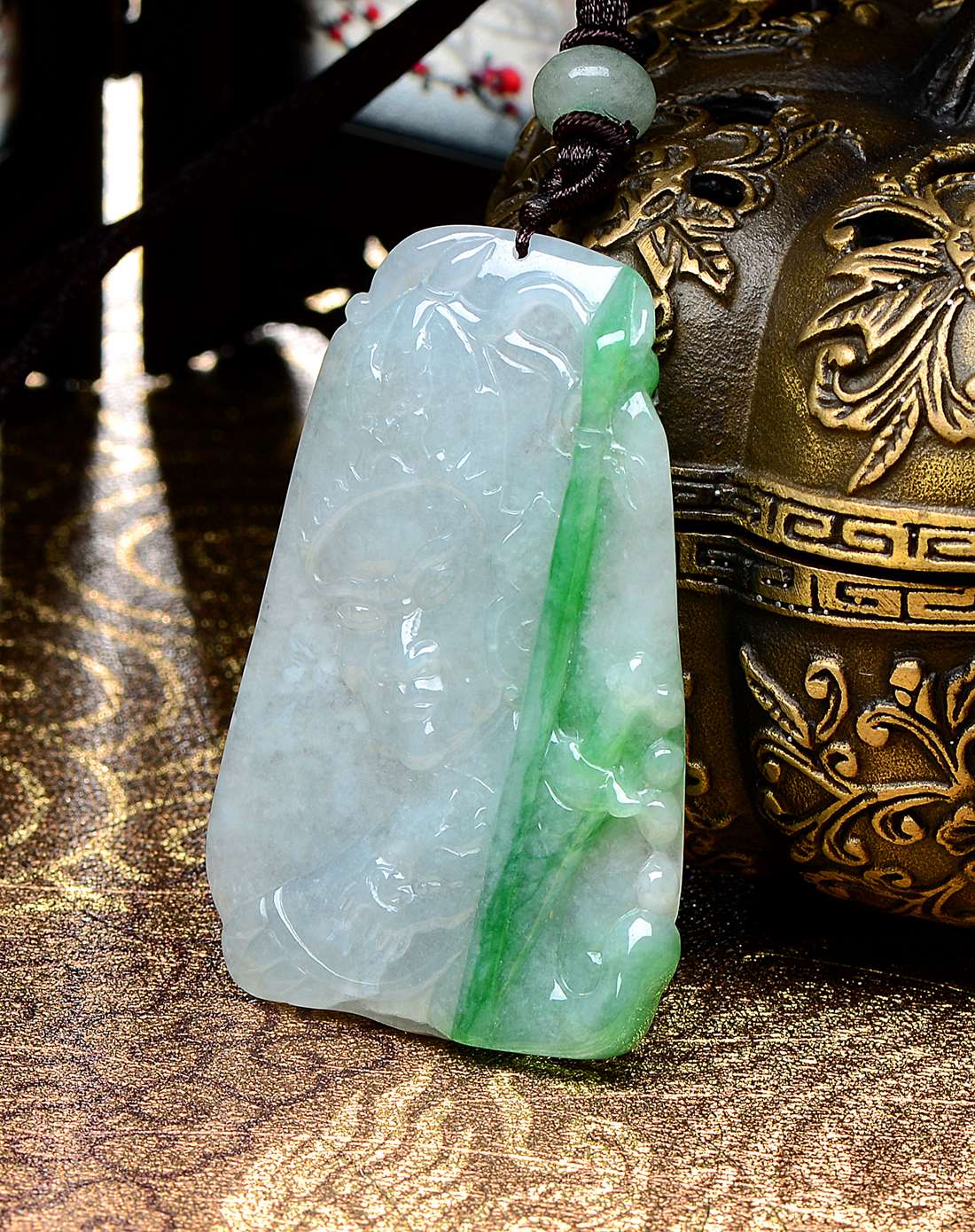 天然a货冰糯种白底青常胜将军翡翠挂件