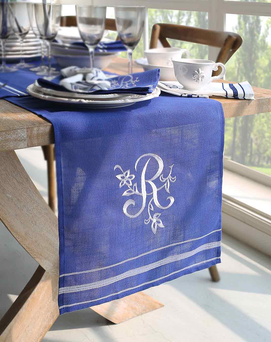 皇室蓝餐桌茶几桌旗蓝色41x174cm