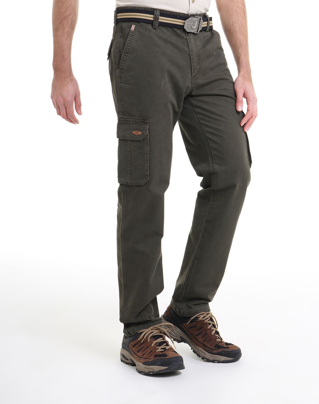 舒适柔软 男士军绿色户外休闲裤 多袋