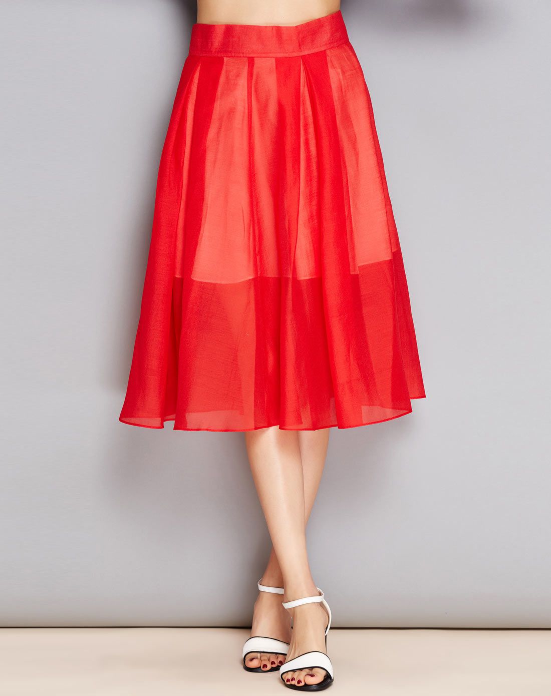 女款大红色雪纺半身裙