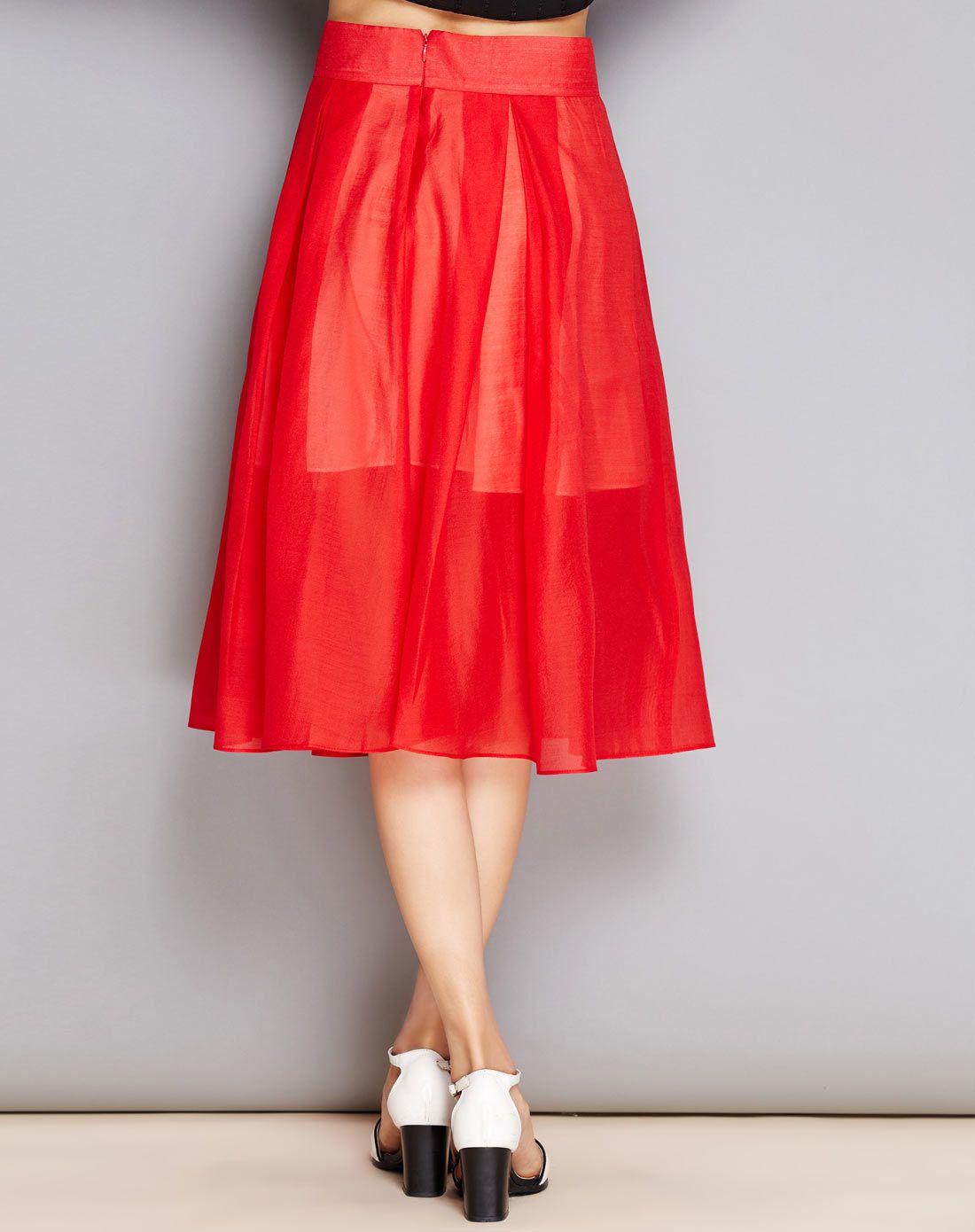 女款大红色雪纺半身裙