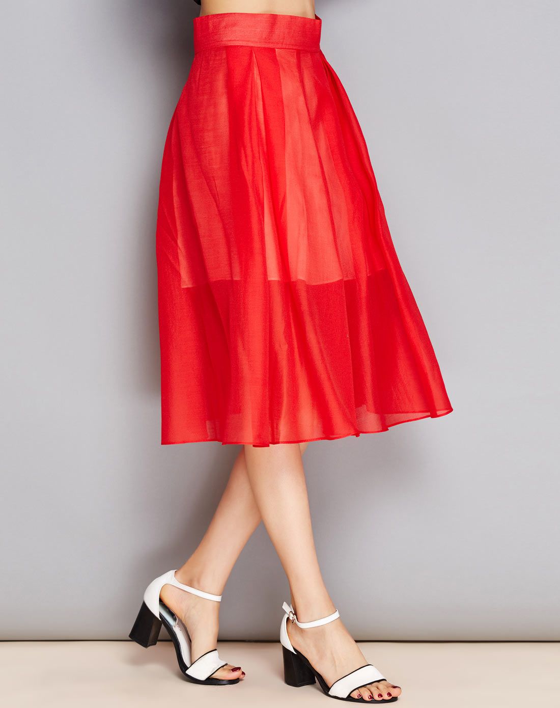 女款大红色雪纺半身裙