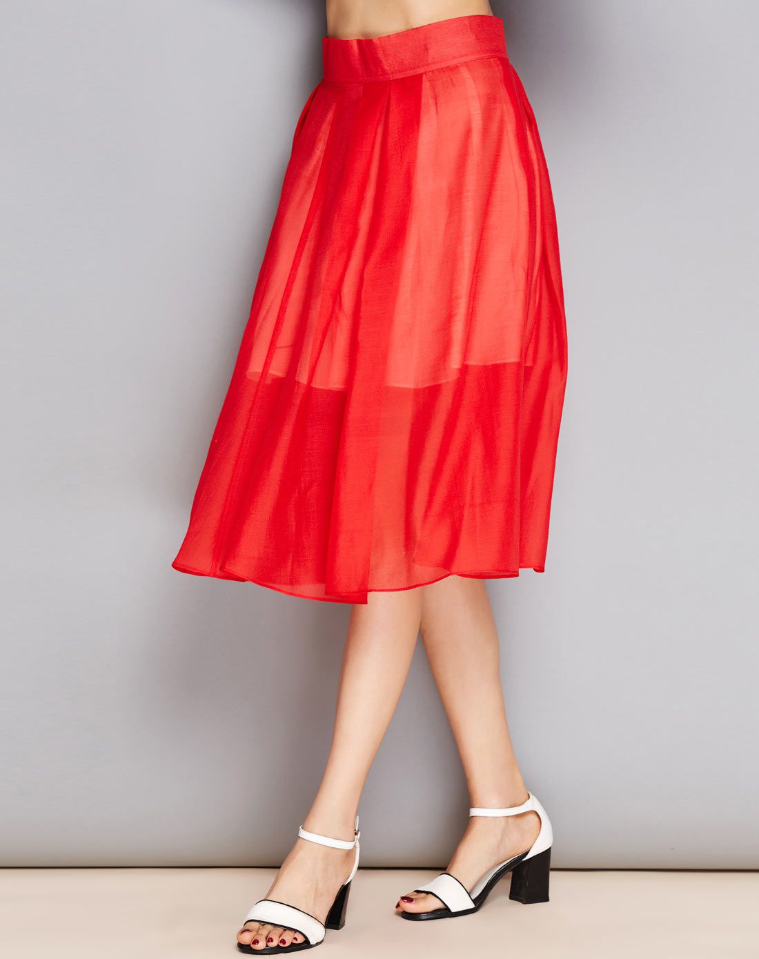 女款大红色雪纺半身裙