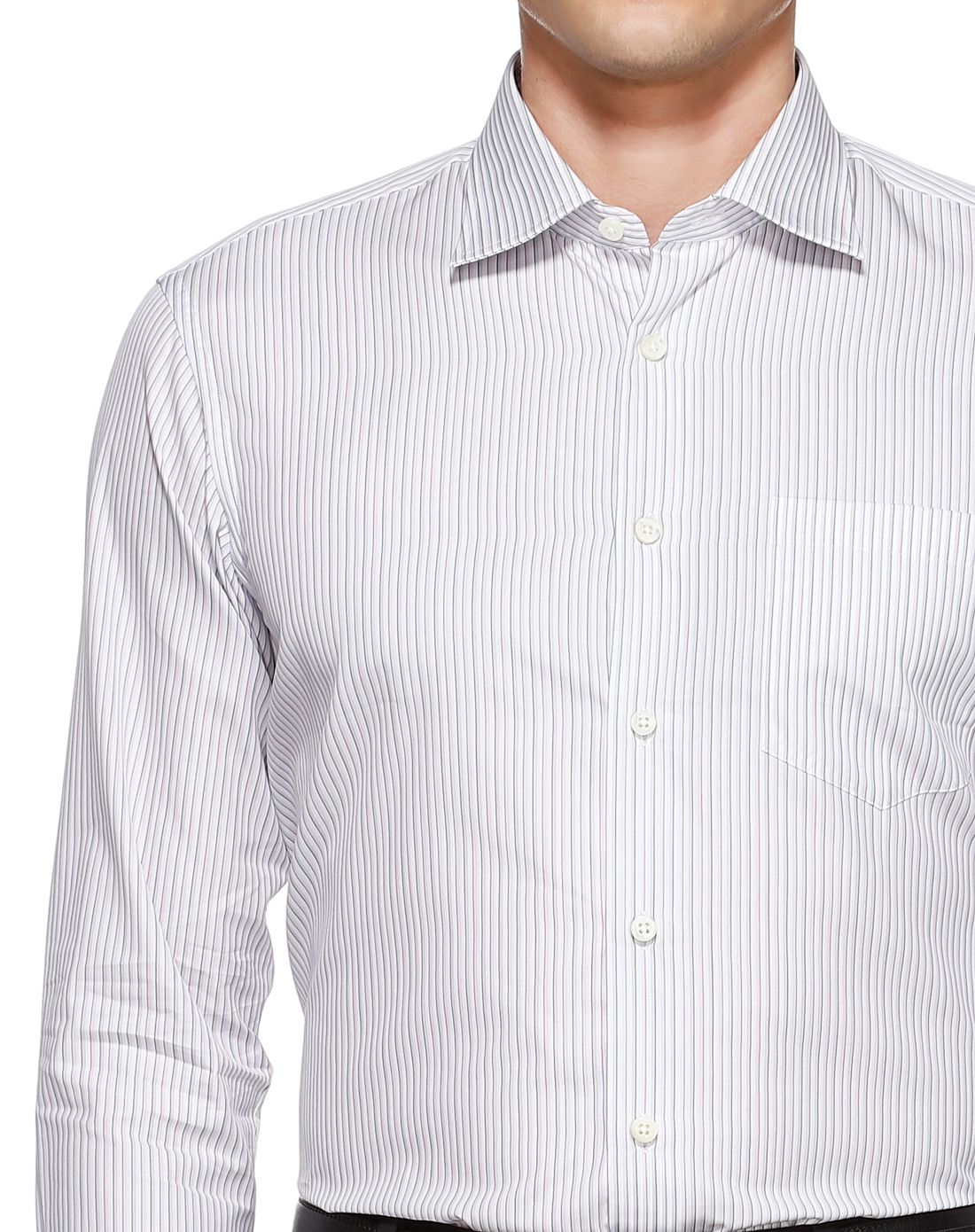 浅紫/白色简约条纹正装长袖衬衫