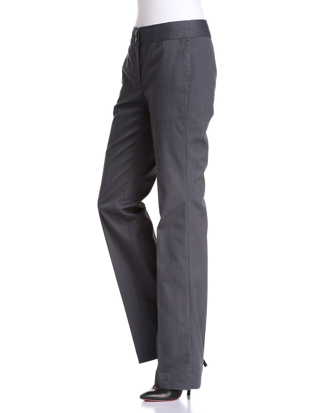 mainline女款蓝灰色暗纹双纽扣混纺休闲裤