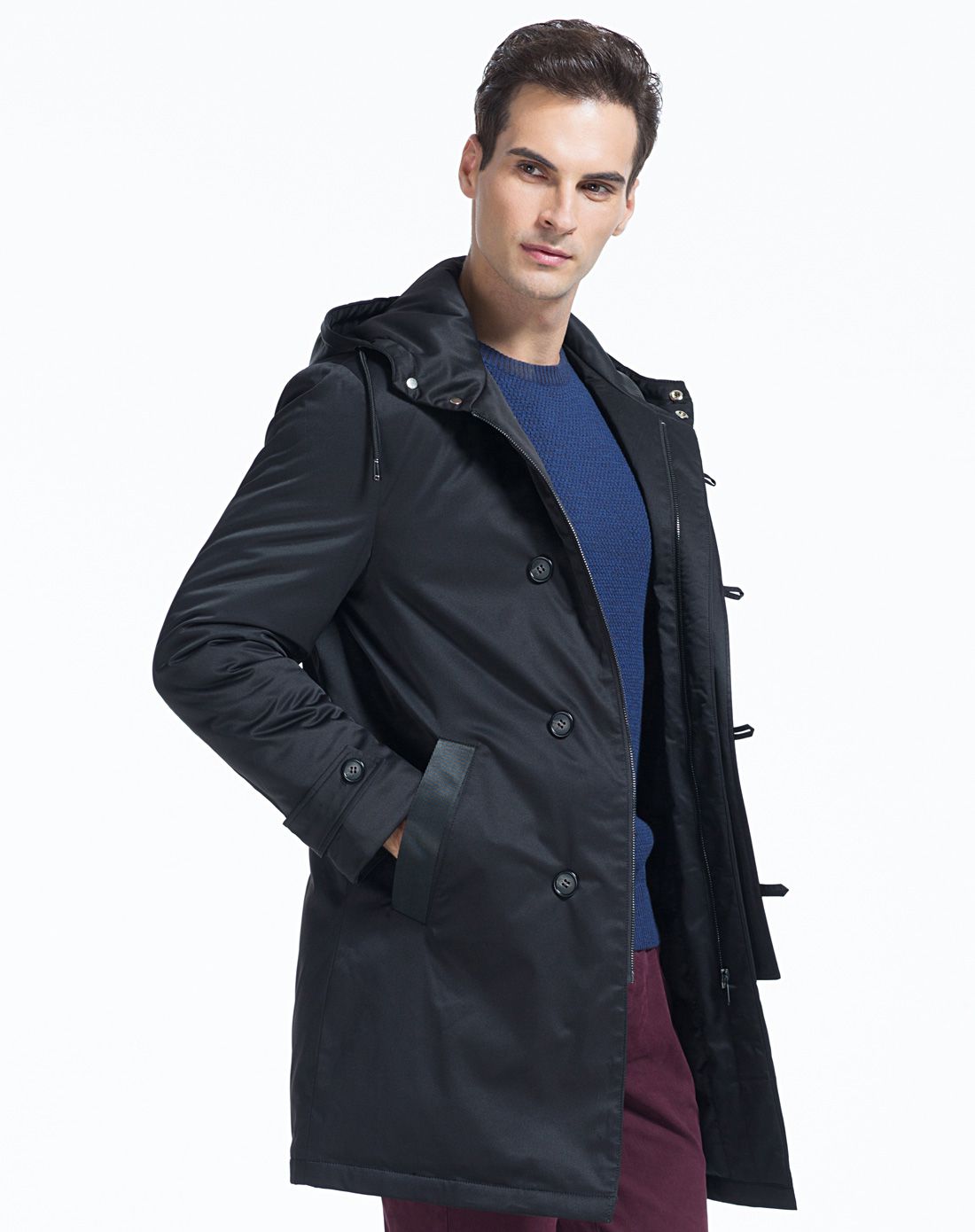 卡丹狄诺cardeendino长款黑色连衣帽羽绒服大衣cjn8698_唯品会