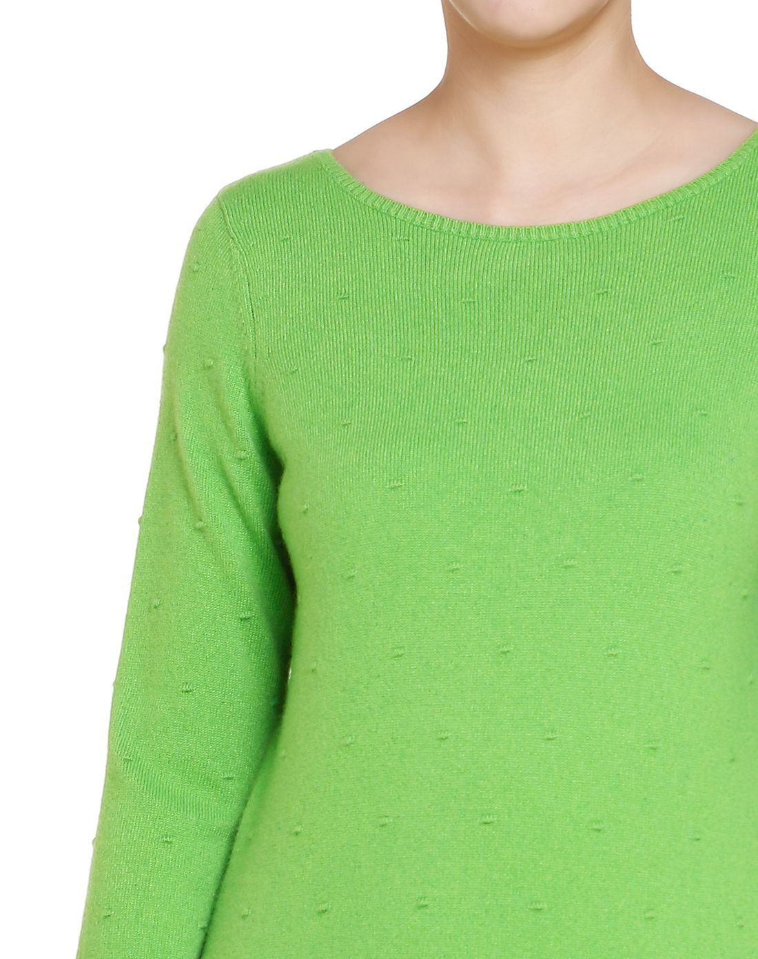 豆蔻绿色圆领休闲长袖山羊绒衫