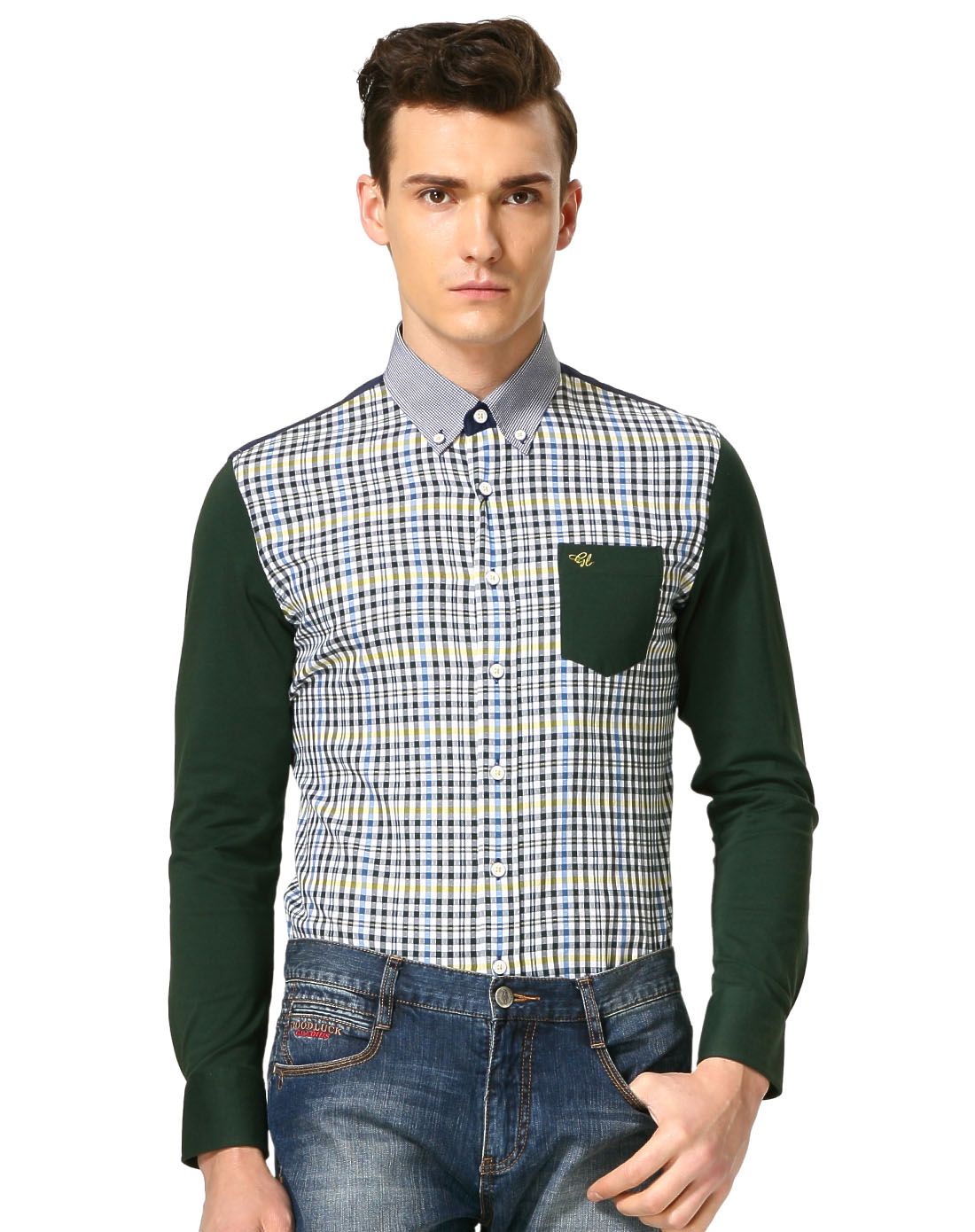 德鲨good luck gladius男装专场 男士格纹拼接长袖衬衫