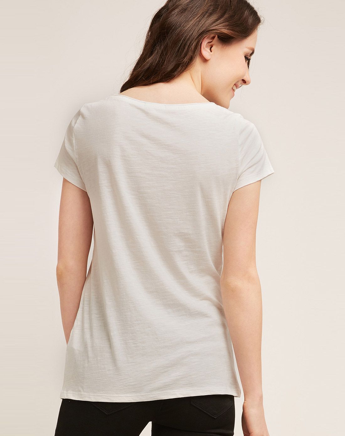 女士白色印花全棉短袖t恤