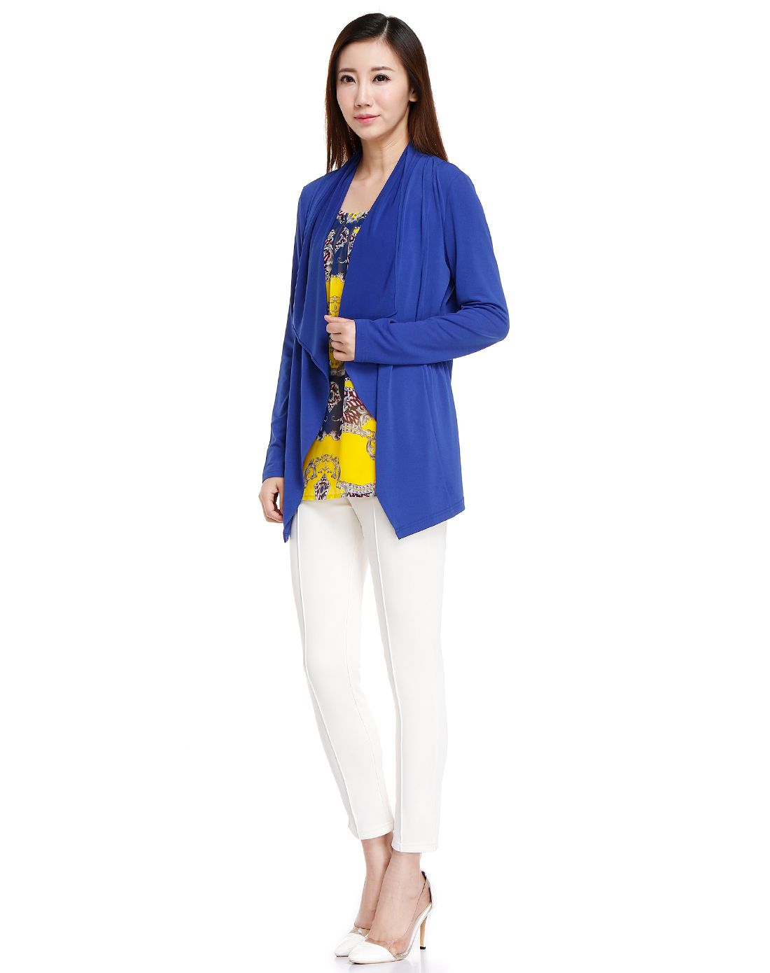 莱姿rojrover宝蓝/黄色印花假两件长袖上衣ccy1203ed_唯品会