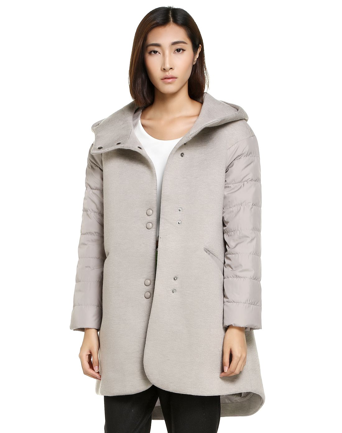 浅灰色时尚个性连帽长袖外套