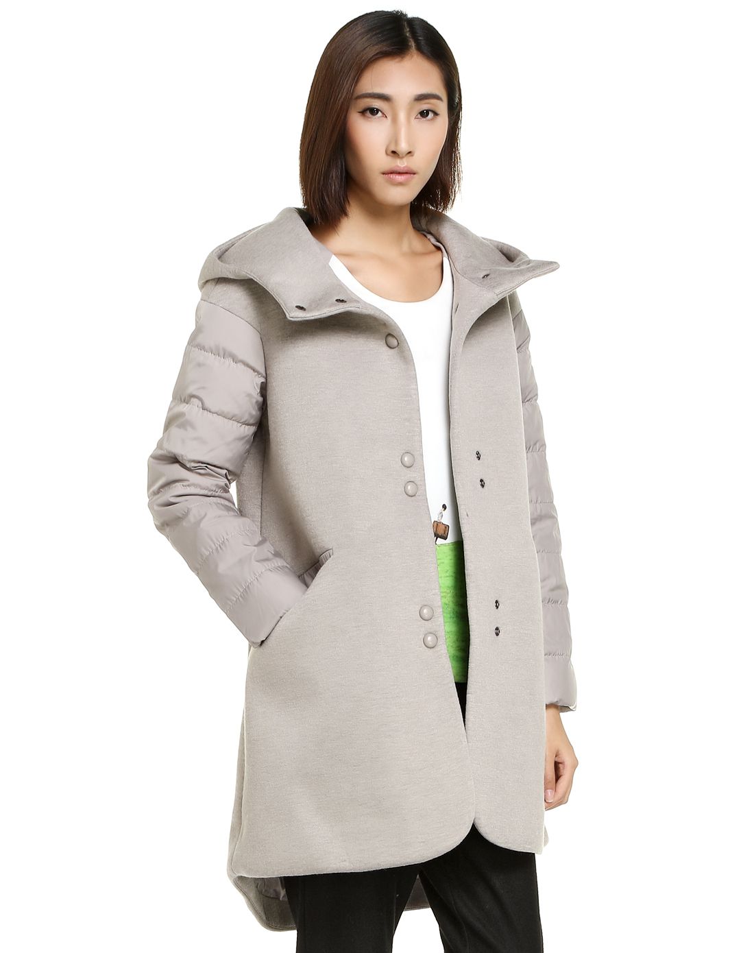 浅灰色时尚个性连帽长袖外套