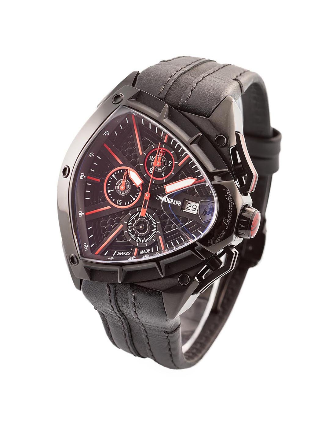 兰博基尼手表 引领独一无二的品味兰博基尼男款陀形表面真皮日历三眼