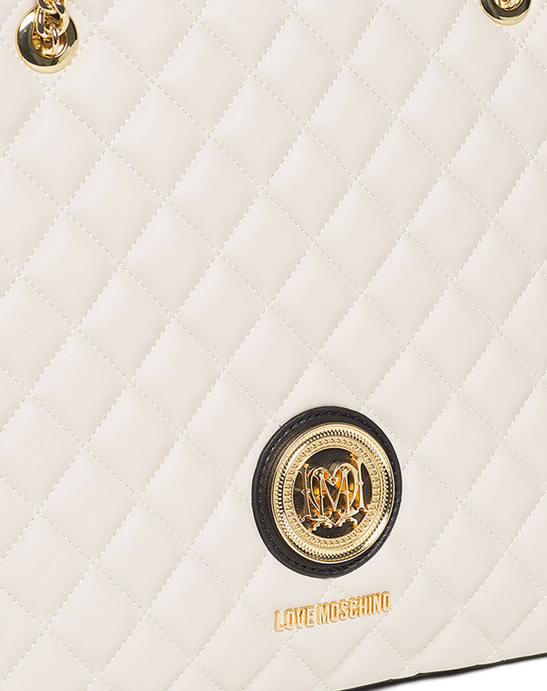 love moschino女款黑/白色菱格双链条式大容量托特包