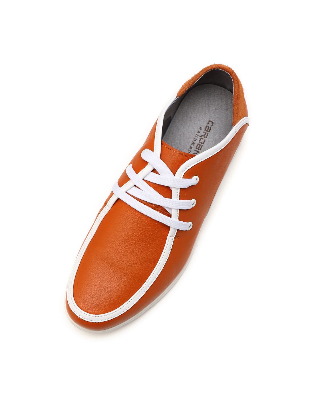橙色牛皮革运动休闲单鞋