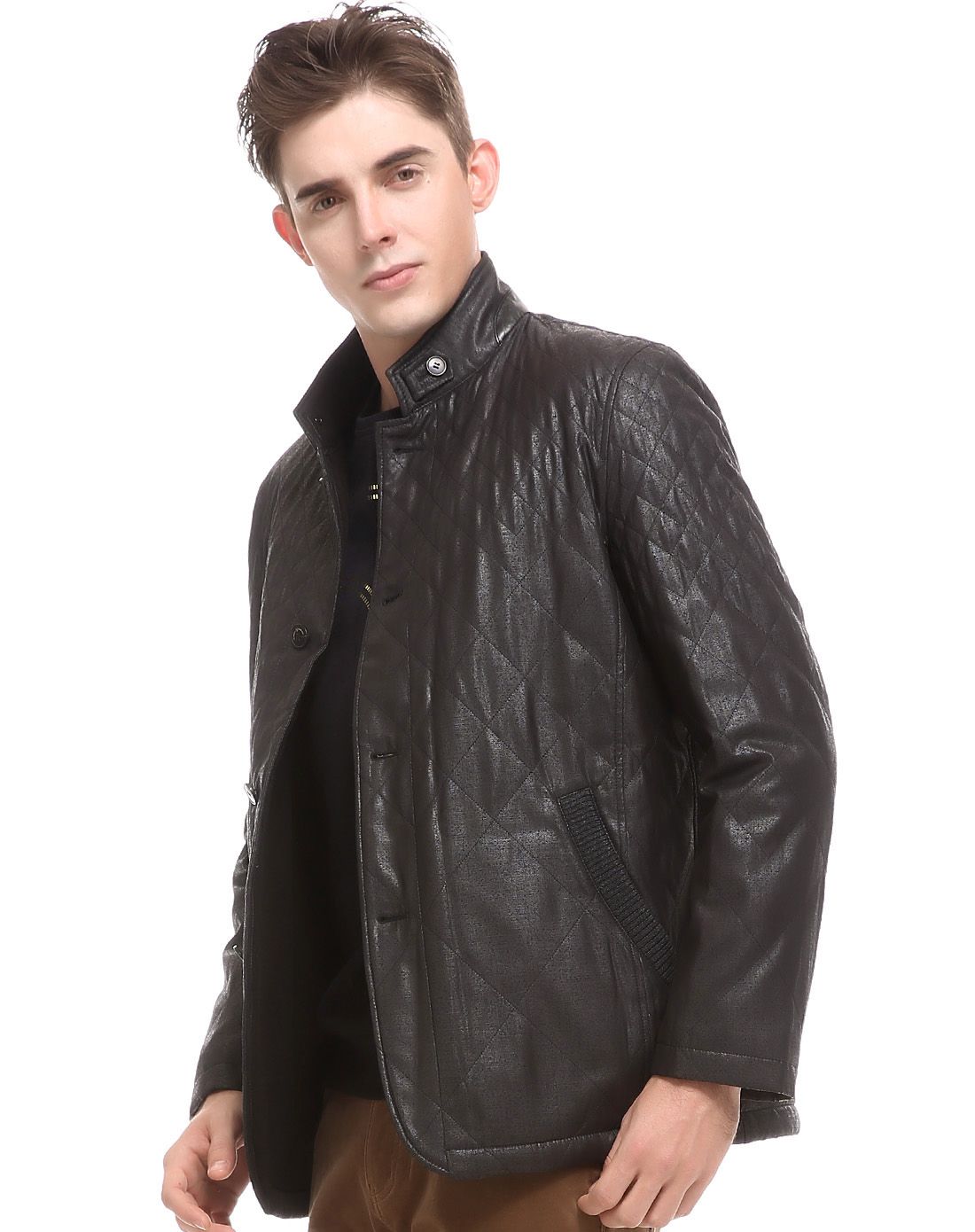 仿皮面料羊毛内胆保暖舒适男士尼克服