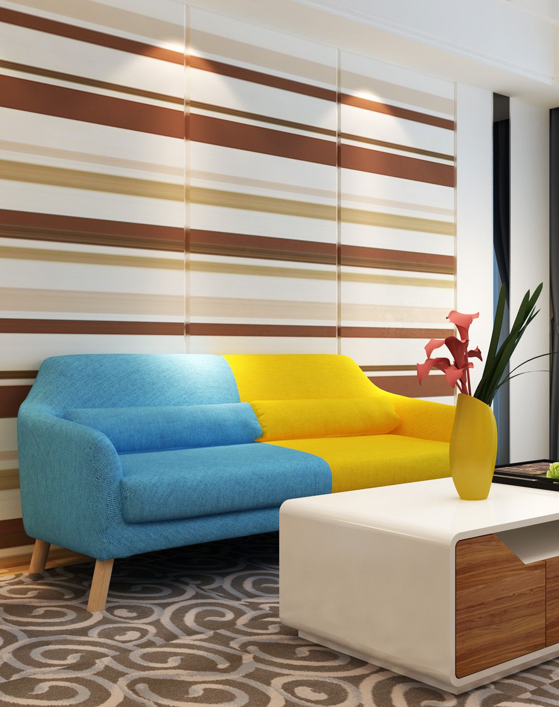 一米爱yimilove家具直发货拼色布艺沙发 3人位l5027_唯品会