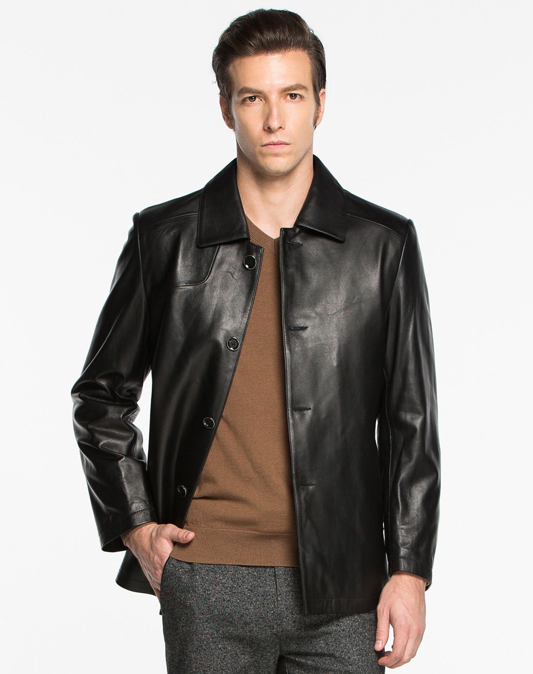 卡丹狄诺cardeendino翻领休闲百搭皮衣cgo63001_唯品会