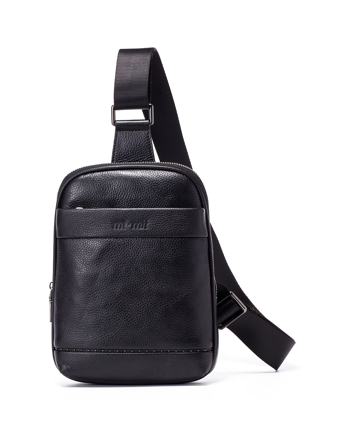 男款黑色头层牛皮时尚休闲胸包