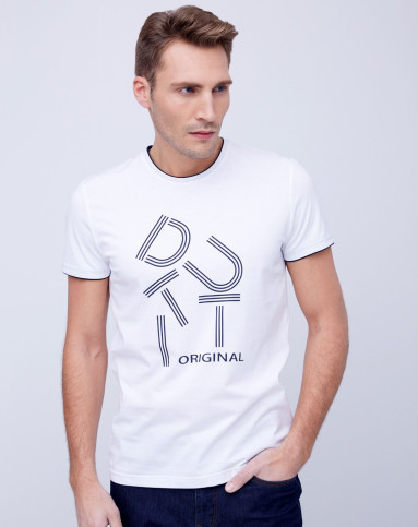 阿格纳dutti original男装专场 白色时尚纯棉个性印花圆领短t