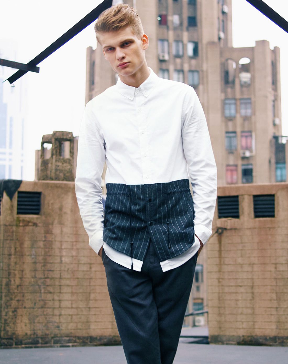 白色 欧美时尚拼接衬衫