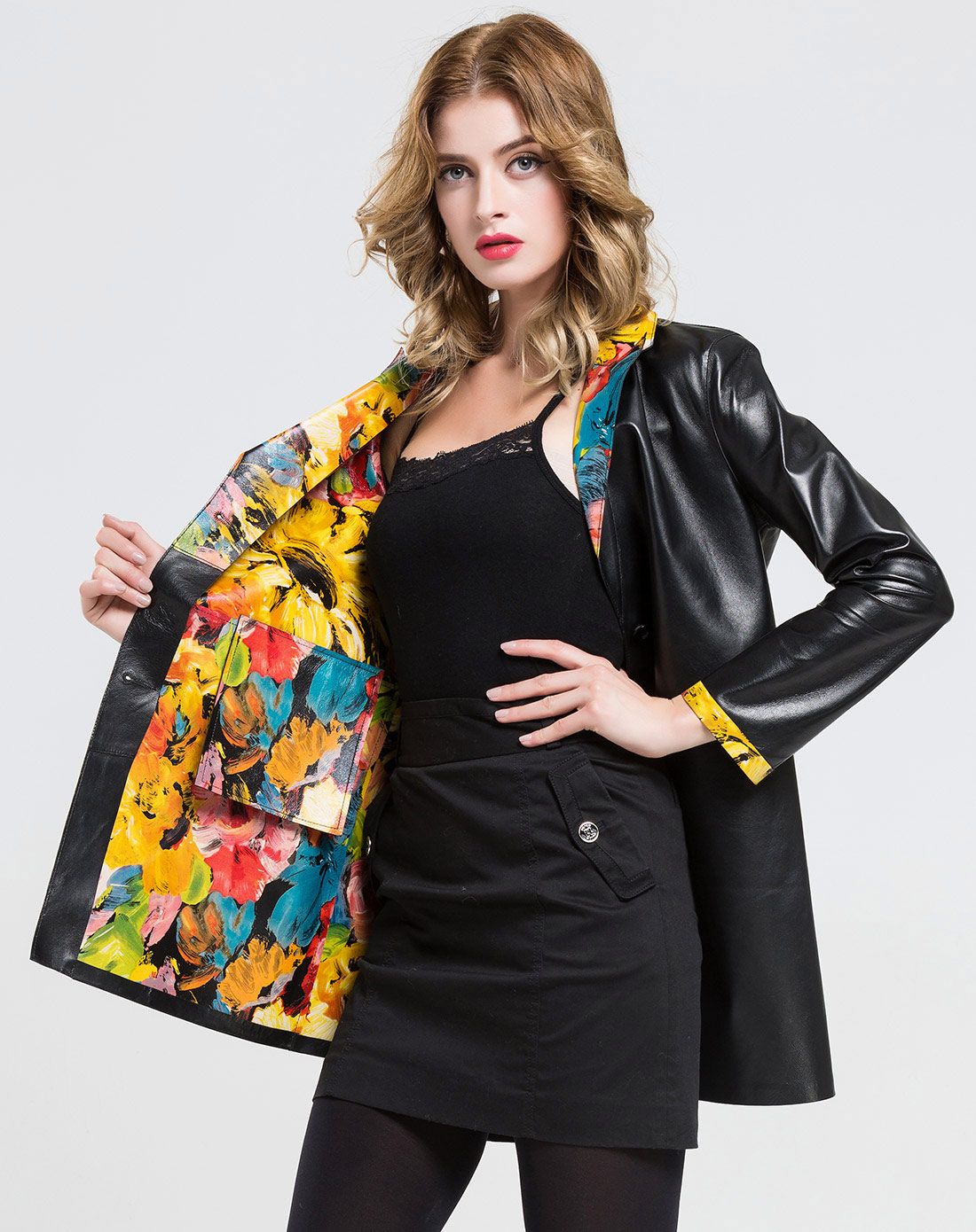 女双面绵羊皮内印花气质皮套