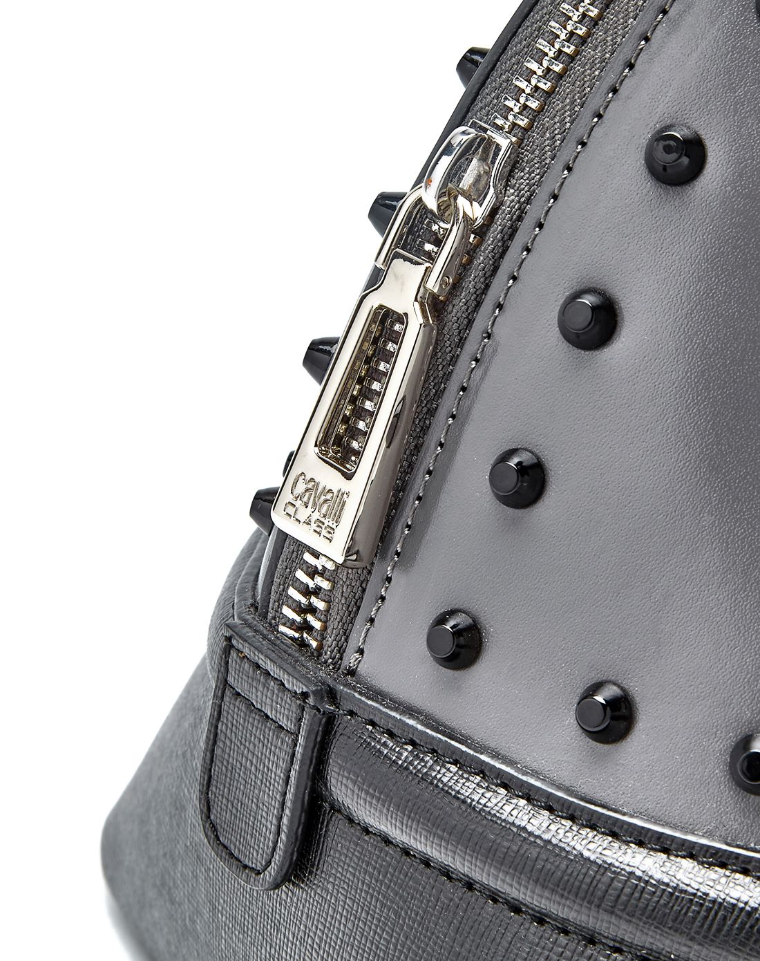 cavalli class 女款灰/黑色铆钉装饰牛皮手提包