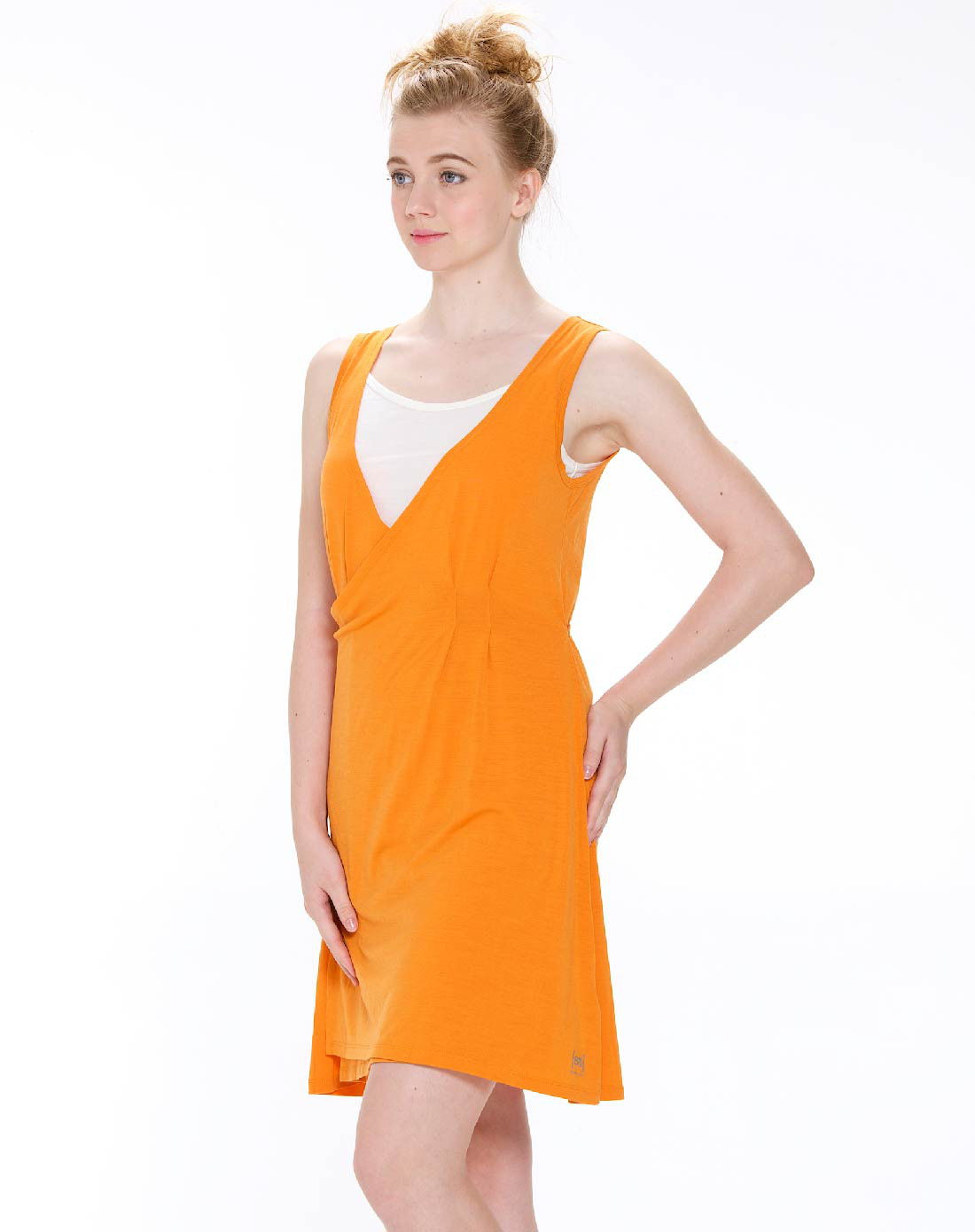 轻薄柔软弹力 女子橙色羊毛休闲裹裙