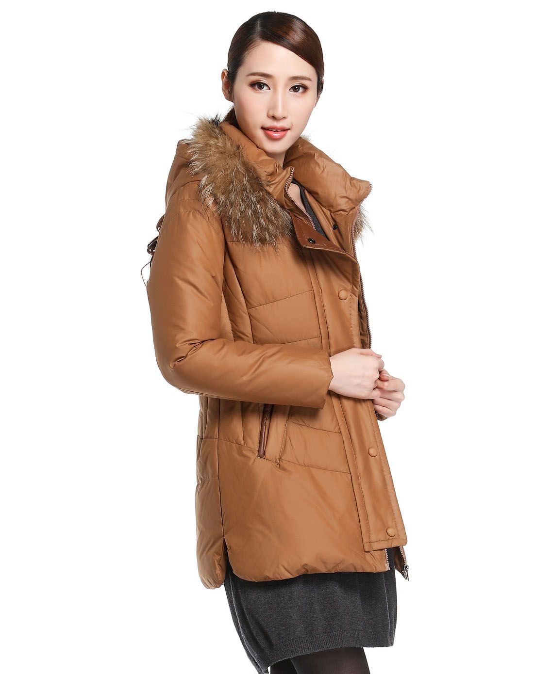 莱姿rojrover女士咖啡色羽绒衣wcj1108ga_唯品会