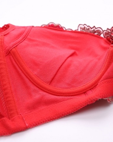 大红色刺绣牡丹提拉收副乳调整型文胸