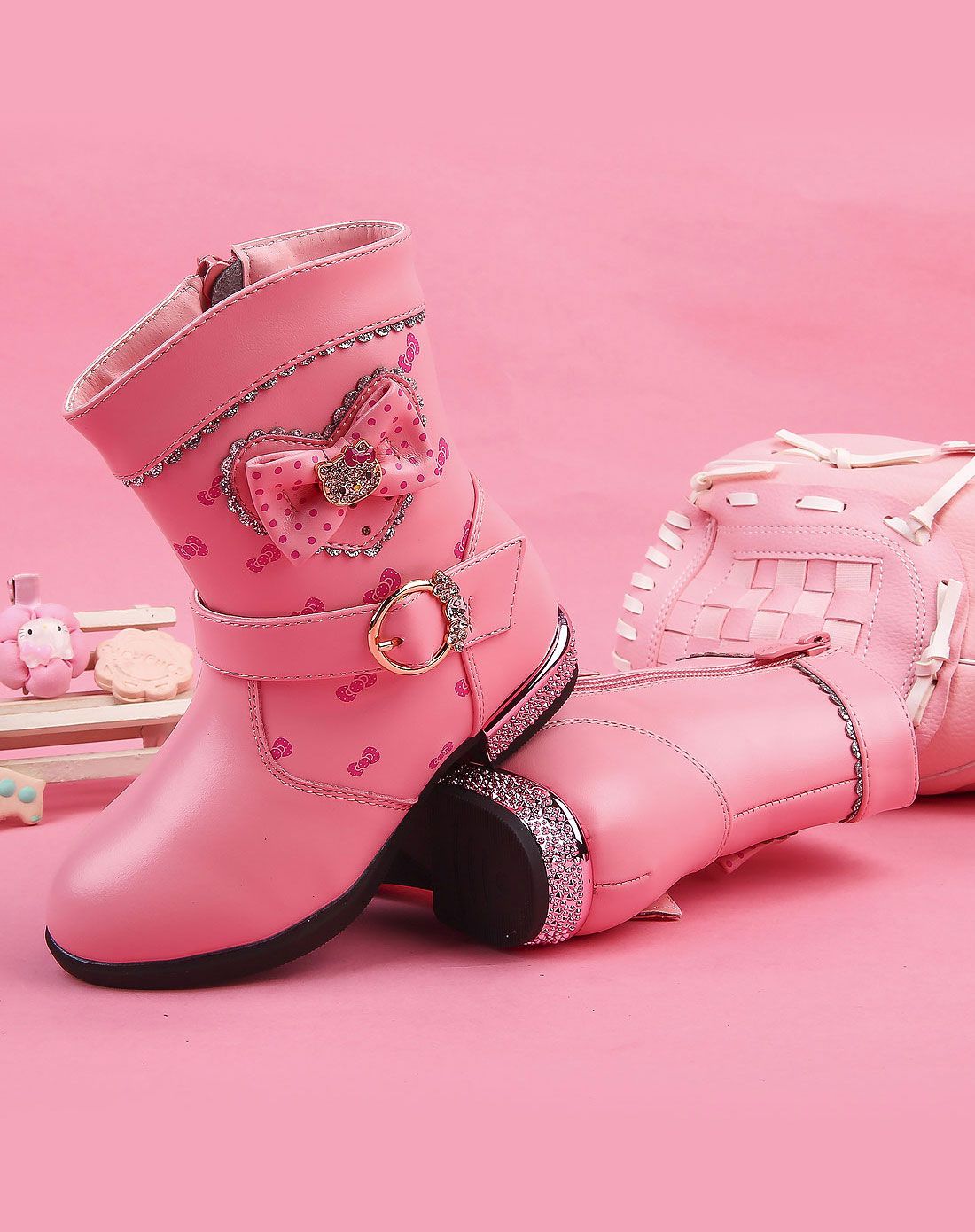 女童粉色(26-30)冬季小童皮靴