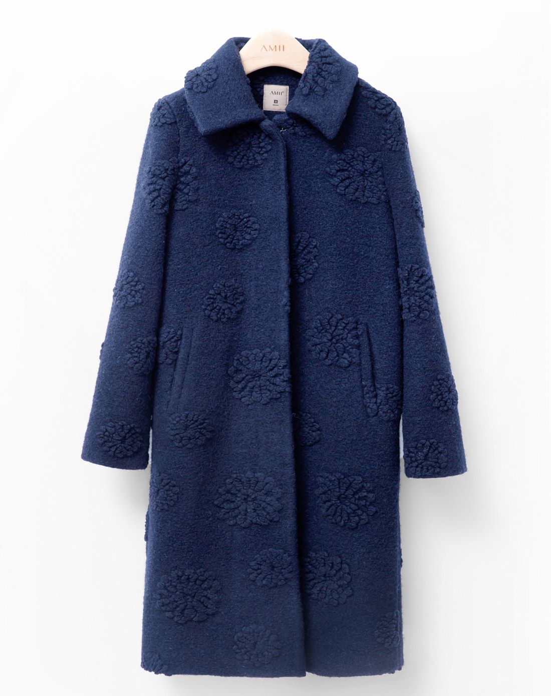 墨蓝复古提花毛呢外套
