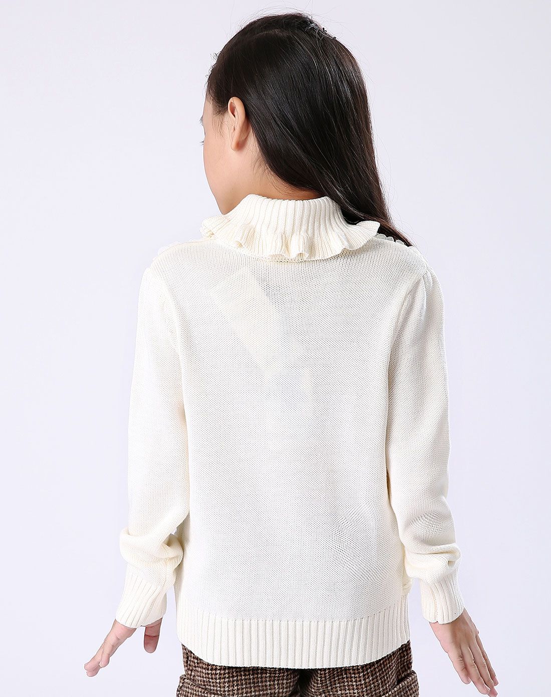 淘帝女童米白色高领毛衣