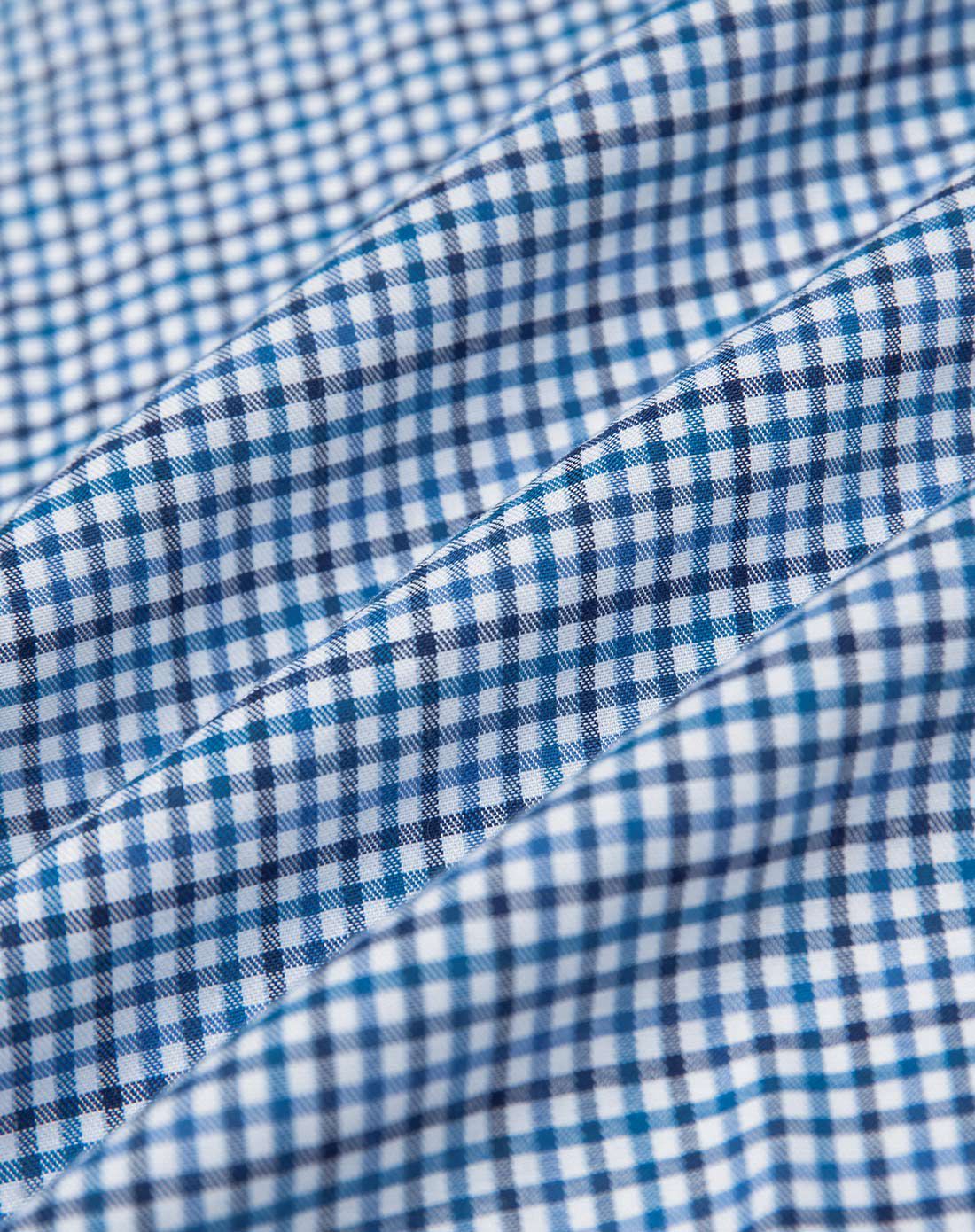 都市精英蓝色格子长袖纯棉商务休闲衬衫