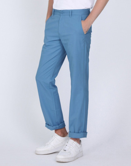 冰蓝色修身卡其裤