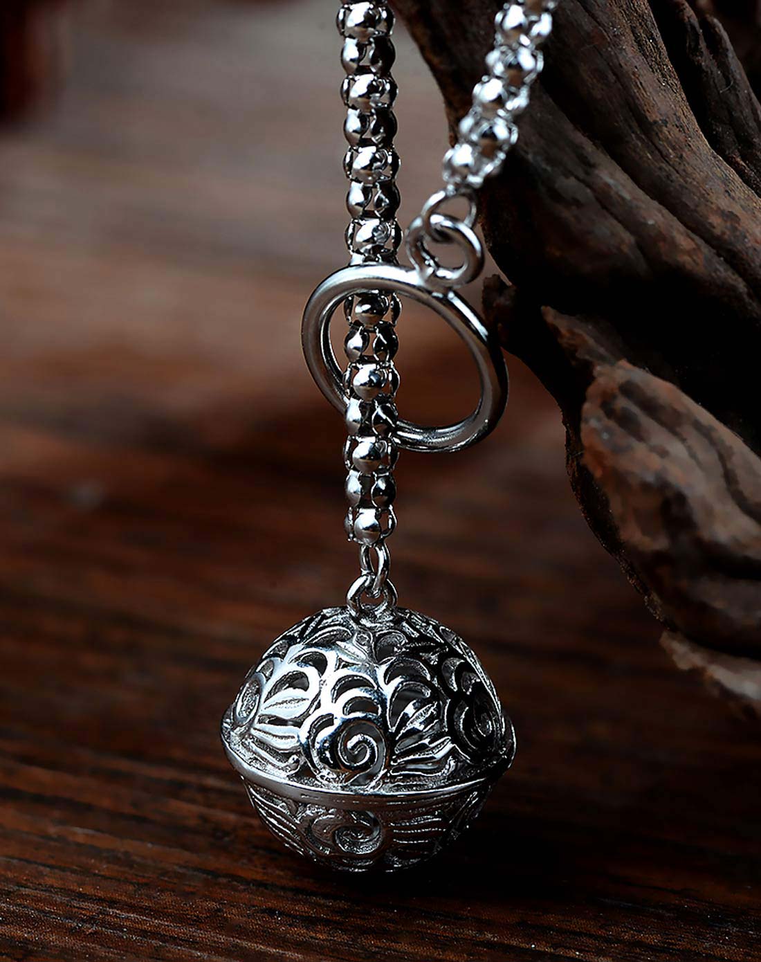 百年宝诚银饰专场花千骨宫铃银手链 镂空圆珠铃铛sl279_唯品会