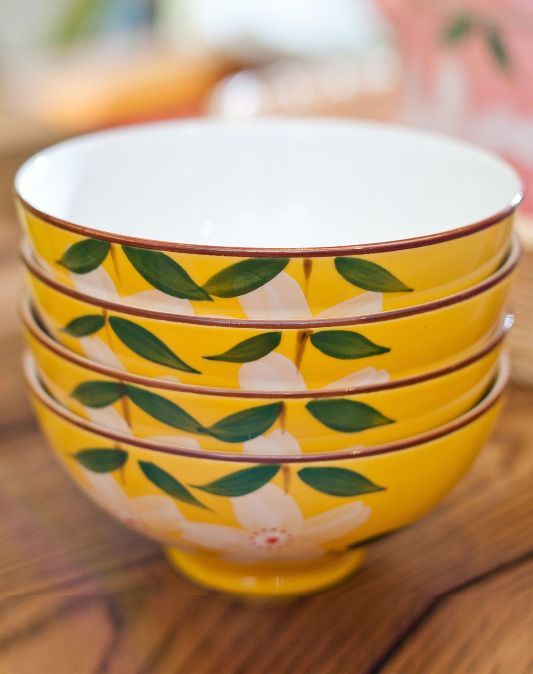 彩绘高温陶瓷餐碗4.5寸套四