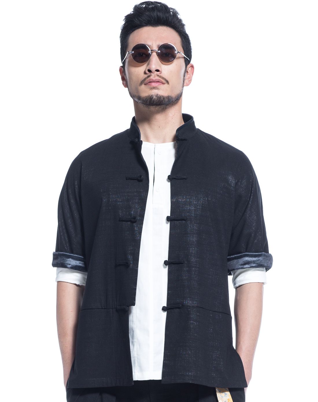 男士玄色立领唐装汉服