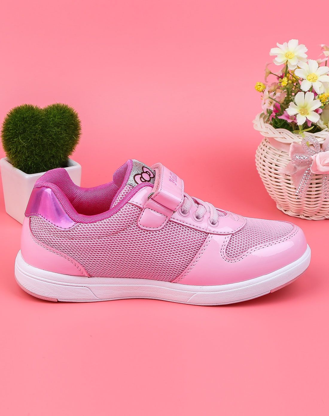 女童粉色中小童段(26-37)时尚休闲百搭md底轻便网布鞋