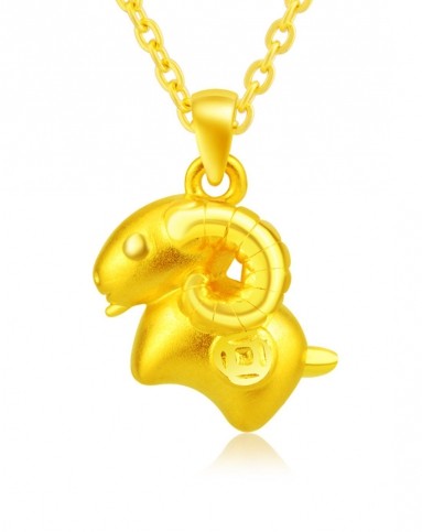 3d硬足金黄金吊坠铜钱发财羊(约1.6克)不含链